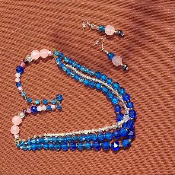 W. Germany VTG Blue Beads OOAK Assemblage Art Necklace Set Repurposed Handmade - Picture 9 of 12